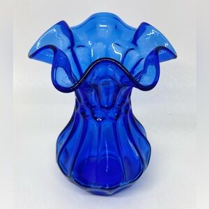 Elegant Vintage Fenton Cobalt Blue Flute & Dot Vase